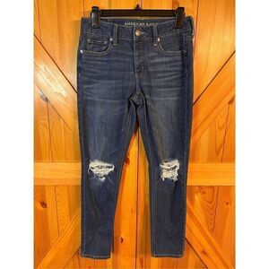American Eagle Women's Size 0 Blue Tom Girl Distressed Dark Wash Stretch Jeans (